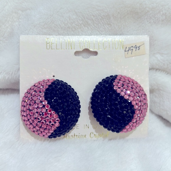 VINTAGE BELLINI DOME BLACK/PINK SWAROFSKI CRYSTAL BEAUTIFUL SWIRL - Picture 2 of 7